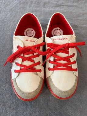 New Livie & Luca Red and Cream Kids Canvas Sneakers